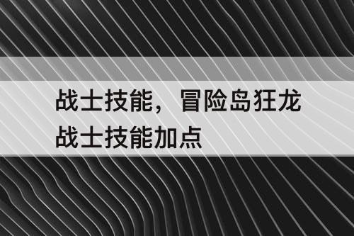 战士技能，冒险岛狂龙战士技能加点