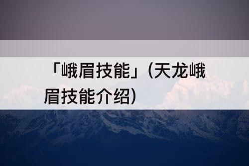 「峨眉技能」(天龙峨眉技能介绍)